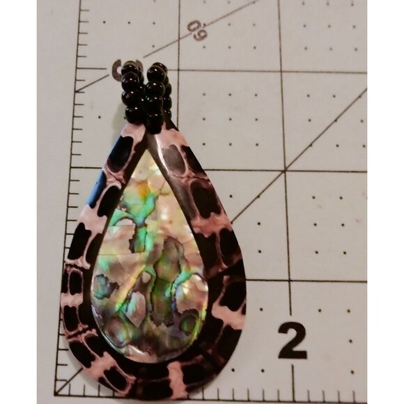 Tear Drop Abalone Shell Pendant Black Beaded Loop Unique Statement Jewelry - Picture 2 of 4